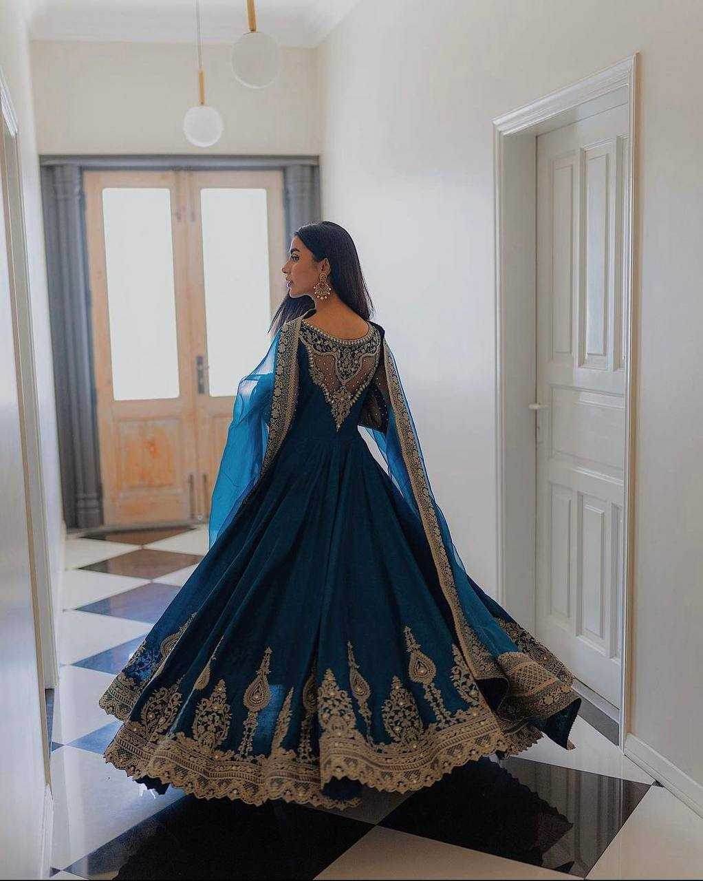 Georgette Embroidery Long Georgette Gown - MYLUXURY LANE ENTERPRISE